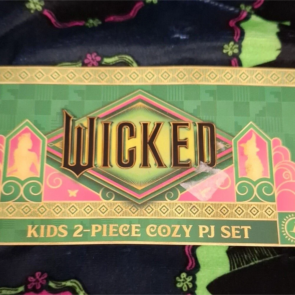 Wicked Girls 2pc Pajama Set Sz 6 Flame Resistant Velour LS Elphaba Glinda Cozy
